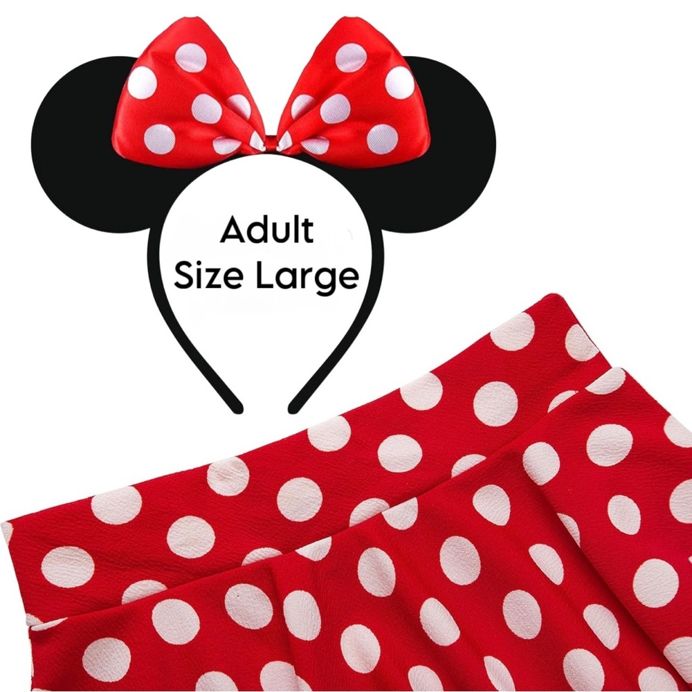 Minnie Mouse Costume Skirt and Headband Ears Red with white polka dots Sz Large